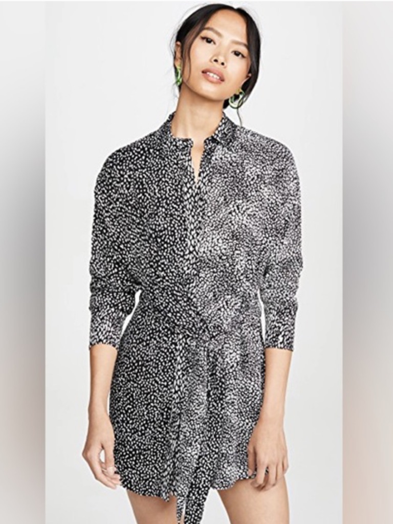 Alice + Olivia | Women’s Black/White Speckled Jodie Long Sleeve Shirtdress Sz 4